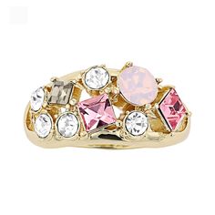 A dazzling cluster of pink and white crystals give this Brilliance ring a colorful look you're sure to love. A dazzling cluster of pink and white crystals give this Brilliance ring a colorful look you're sure to love.  Metal: brass Finish: polished Packaging: boxed Plating: gold tone Width: 22 mm Nickel free Pink & white crystals Size: 9. Color: Multi/None. Gender: unisex. Age Group: adult. Jewelry Accessories Ideas, White Crystals, Accessories Ideas, White Crystal, Crystal Cluster, Cluster Ring, Bags Accessories, Womens Jewelry Rings, Brass Finish