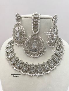 Gorgeous silver color Polki Necklace Set comes with elegant earrings and tikka / Indian Jewelry/ High Quality Kundan and Polki Jewelry/ Bollywood Jewelry/Wedding Jewelry All items are shipped from Brampton, Ontario, Canada. If you need your item by a certain day, please reach out to us for express delivery option before placing the order so that we can update the shipping for you. Standard shipping/delivery timeline Below are the estimated delivery times after the order is shipped/dispatched.  - Tikka Indian Jewelry, Polki Necklace Set, Brampton Ontario, Polki Necklace, Polki Jewellery, Bollywood Jewelry, Jewelry Wedding, Brass Jewelry, Buy Handmade