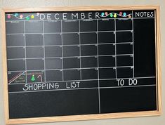 a chalkboard with writing on it that says december notes and shopping list to do