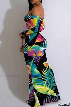 Olivia Mark - Stunning Vacation Maxi Dress with Boho Style and Mermaid Hem Midi Formal Dress, Vacation Maxi Dress, Dress With Flutter Sleeves, Tropical Print Maxi Dress, Chic Maxi Dresses, Flowy Maxi Dress, Long Sleeve Maxi, Bohemian Chic, Flutter Sleeves