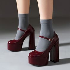 Category:Heels; Upper Materials:Patent Leather; Embellishment:Buckle; Season:Spring,Summer; Heel Type:Chunky Heel; Gender:Women's; Size Suggestion:Please refer to the size chart to place an order; Platform Height:1.97; Toe Shape:Round Toe; Style:Fashion; Heel Height(inch):>5; Outsole Materials:Rubber; Occasion:Party,Club; Closure Type:Ankle Strap; Listing Date:04/15/2024; 2024 Trends:Mary Jane; Foot Length:; Foot Width:; Size chart date source:Provided by Supplier.; Strap Type:Adjustable Strap; Zapatos Mary Jane, Cute Shoes Heels, Heels Online, Platform Mary Janes, Girly Shoes, Shoe Inspo, Aesthetic Shoes, Mary Jane Heels, Women's Heels