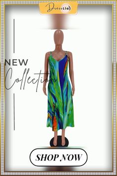 Summer Vacation Tie Dye Print Sleeveless Strap V-neck Loose Fitting Casual Women Maxi Dress Green V-neck Midi Dress For Beach, Casual Green Sleeveless V-neck Dress, Green Sleeveless V-neck Dress For Vacation, V-neck Sleeveless Dress For Beach Season, Green V-neck Sleeveless Dress For Vacation, Green V-neck Mini Dress For Vacation, Green Sleeveless V-neck Party Dress, Green Sleeveless Sundress With Spaghetti Straps, Green Sleeveless Midi Dress For Beach Season