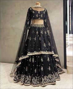 Lehenga Choli Designs, Silk Lehenga Choli, Black Lehenga, Pani Puri, Wedding Lehenga Designs, Lehenga Designs Simple