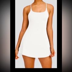 Brand New With Tags White Halara Dress Size Xl With Built In Shorts Casual White Mini Dress With Built-in Bra, White Casual Mini Dress With Built-in Bra, White Mini Dress With Built-in Bra For Vacation, White Vacation Dress With Built-in Bra, White Vacation Dresses With Built-in Bra, White Dresses With Built-in Bra For Vacation, White Dress With Built-in Bra For Vacation, Halara Dress, Criss Cross Dress