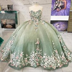 Womens Floral Sleeveless Summer Dress Holiday Beach Ladies Mini Shirt Sundress | eBay Enchanted Forest Gown, Light Green Quinceanera Dresses, Tiana Quince, Green Quince Dress, Ball Gown Sweet 16, Quinceanera Theme, Green Quinceanera Dresses, Green Ball Gown, Green Quince