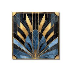 an art deco design with blue and gold colors