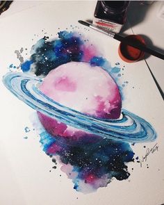 a watercolor painting of the planet saturn