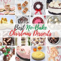 the best no bake christmas desserts are on display in this collage photo