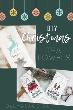 diy christmas tea towels with text overlay