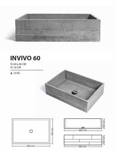 an invivo 60 sink is shown with measurements for the basin and side drain