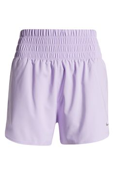 Gear up for your run with these lightweight high-waisted shorts constructed from moisture-wicking fabric and designed with brief lining for extra support. 3" inseam; 26" leg opening; 13 1/2" front rise; 17" back rise (size Medium) Elastic waist Side-seam pockets Dri-FIT moisture-wicking technology Brief liner 100% polyester Machine wash, tumble dry Imported Nike Athletic Shorts With Elastic Waistband For Gym, Go-dry Nylon High-waisted Athletic Shorts, Nike Nylon Running Shorts, Nike Running Shorts Athleisure Style, Nike Running Nylon Shorts, High-waisted Go-dry Nylon Athletic Shorts, Nike Athletic Nylon Shorts With Elastic Waistband, Nike Breathable Nylon Shorts, Nike Athletic Shorts For Running