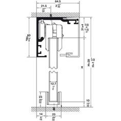 a drawing of a door handle and latch on a white background, with the measurements shown below