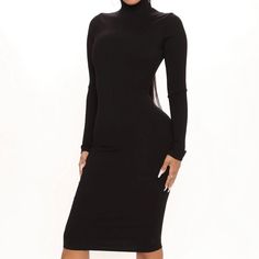 Turtleneck Bodycon Dress. Never Worn. Original Packaging And Tags. Casual Midi Dress For Club, Bodycon Mid-length Dress For Night Out, Casual Fall Midi Dress For Going Out, Casual Midi Length Bodycon Dress For Night Out, Trendy Black Solid Color Bodycon Dress, Fall Stretch Midi Dress For Club, Stretch Midi Dress For Fall Clubbing, Stretch Midi Dress With Long Sleeves For Going Out, Stretch Long Sleeve Midi Dress For Going Out