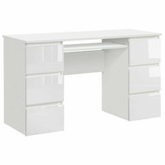 a white desk with drawers on top of it