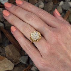 Bold Victorian Style Diamond Cluster Cocktail Ring 18K Yellow Gold Diamond Cocktail Ring, Diamond Cocktail Rings, Bead Set, September Birthstone, Diamond Cluster Ring, Diamond Cluster, Vintage Diamond, Victorian Style, Cluster Ring