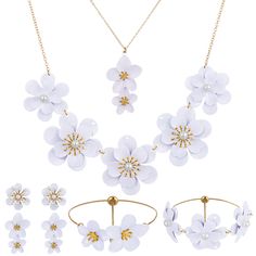 PRICES MAY VARY. Complete Flower Jewelry Set: you will receive 2 pieces of flower pendant necklaces, 2 pairs of boho enamel floral earrings, 2 pieces of flower adjustable bracelets, coming in different styles, trendy and stylish accessories to complete your boho look Delicate Boho Style: our floral necklace features delicate flower design, charming white colors, multiple layer design, sophisticated and fashionable, distinctive and elaborate, adding fresh and elegant touch to your outfit Lightweight and Reliable Material: this flower necklace earrings bracelet set is crafted from delicate rhinestones and sturdy alloy, attractive and eye watching, reliable and lightweight, can provide you with a pleasant and long time service Appropriate Size to Wear: featuring proper size for most women and White Alloy Jewelry Sets For Gifts, Flower Shaped Alloy Jewelry For Gifts, Flower-shaped Alloy Jewelry For Gift, Flower-shaped Jewelry With Flower Decoration For Jewelry Making, Flower Shaped Alloy Jewelry Gift, Bohemian White Jewelry Sets For Gift, Bohemian White Jewelry Sets As Gift, Flower-shaped Alloy Jewelry Gift, Delicate Flower Jewelry For Spring