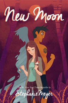 the cover to new moon by stephanie neyer, with an image of a man and woman