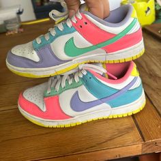 2021 Wmns Dunk Low Se 'Candy Worn Twice Nike Purple Spring Sneakers, Nike Purple Sneakers For Spring, Trendy Purple Sneakers With Round Toe, Nike Rainbow Low-top Sneakers, Rainbow Color Sporty Sneakers, Colorful Color Block Sneakers With Round Toe, Multicolor Nike Skate Shoes With Round Toe, Nike Casual Purple Skate Shoes, Casual Nike Purple Skate Shoes