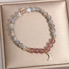 Be grateful for all the good things in life and truly enjoy every moment. Use this "Moon • Strawberry Crystal Grey Moonstone Bracelet" to remind yourself how lucky you are, and never forget to acknowledge and appreciate the simplicity and beauty of everyday life.

Natural strawberry crystal,Gray moonstone
Bead diameter: 4 mm
Premium zinc alloy
Elastic - Suitable for hand circumference: 14-18 CM
Hypoallergenic, lead & nickel free


*We carefully select each gemstone to offer gems with the best qu Strawberry Crystal, Good Things In Life, Grey Moonstone, Enjoy Every Moment, Moonstone Bracelet, Moonstone Beads, Lucky You, Be Grateful, Never Forget