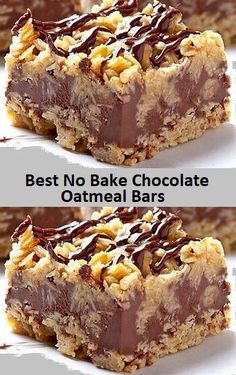 two pictures showing different types of bars with chocolate and walnut toppings on each one