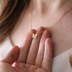 "Initial Necklace, Personalized Name Necklace,  Letter Necklace, Gold Necklace, Gifts For Mom, Minimalist, Mothers Day Gift, Birthday Gift This beautiful sterling silver initial necklace is handcrafted and handmade by a professional jeweler. A strong jump ring is used to ensure that the pendant will not fall off. This makes a fantastic gift for wife, girlfriend, sister, daughter or mom. 🎁 DIMENSION 🎁 * Upper Case: 8mm 🎁 Necklace and Chain Size Guide 🎁 * 14\" NECKLACE: Fits most like a choker Sterling Silver Initial Necklace, Silver Initial Necklace, Custom Initial Necklace, Artfully Designed, Sterling Silver Initial, Name Jewelry, Birthday Gift For Her, Necklace Personalized, Letter Necklace