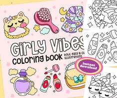 an adult coloring book with various cartoon characters on the front and back cover, including pink background