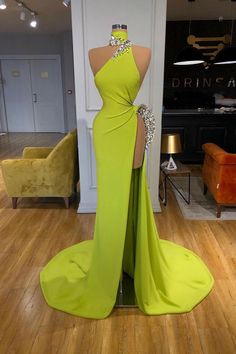 Unique Ginger yellow Triangle Neck Sexy high side-cut Long Evening Dress Elegant Red Carpet Dresses, Evening Dresses Uk, Luxurious Dresses, Gown Plus Size, Long Evening Gowns, فستان سهرة, Prom Dresses Online, Satin Prom Dress, Mermaid Prom Dresses