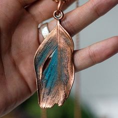 Copper jewelry pendant feathergift to a woman Jewelry | Etsy Feather Necklace Gift, Feather Pendant Jewelry For Gifts, Feather Pendant Jewelry As Gift, Bohemian Electroformed Rose Gold Necklace, Bohemian Feather Jewelry Gift, Bohemian Leaf Necklace For Gift, Copper Leaf Jewelry Gift, Copper Leaf-shaped Jewelry Gift, Copper Electroforming