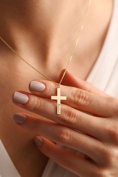 "Cross necklace is one of our favorite design and also perfect for daily use. This stylish gold necklace can become your Great personalized gift option as Baptism gifts, Christian gifts, first communion gifts, confirmation gifts and more.. Lets personalize with any name your perfect minimalist style cross pendant! ♥ Personalized piece for your self or for someone special in your life.. ✋All our jewelry is %100 custom made by hand with Love and Care in our workshop! 🎁Make ready your favorite personalized jewelry for mothers day gift, gift for baptism, christening gifts, birthday gifts, mom gifts, Christmas gifts and more! Amazing gifts for her! Amazing gift for mom! ✋All our personalized jewelry is %100 custom made by hand with Love and Car Nickel Free High Quality Materials *How to custom Gold Personalized Minimalist Cross Necklace, Gold Minimalist Personalized Cross Necklace, Minimalist Personalized Gold Cross Necklace, Cross Pendant Jewelry With Name For Gift, Name Engraved Cross Pendant Jewelry For Gift, Name Engraved Cross Pendant Jewelry Gift, Name-engraved Cross Pendant Jewelry Gift, Name Necklace With Cross Pendant For Gift, Name Engraved Cross Necklaces For Anniversary