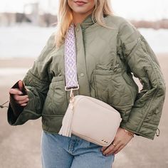 Super cute crossbody with a canvas strap! Everyday Purse, Beige Interior, Short Cardigan, Colors Brown, Zipper Top, Everyday Bag, Chic Boutique, Nice Tops, Sling Bag