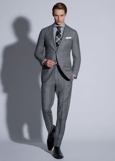 Vlněný kostkovaný oblek Super 120s Plaid Suit, Fine Fabric, Off Black, Wool Plaid, Body Shapes, Slim Fit, Trousers, Plaid, Wool