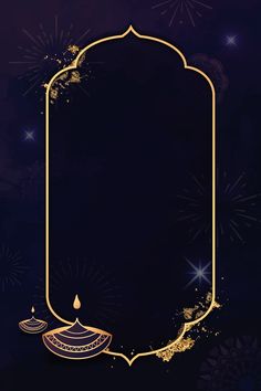 a black background with gold frame and fireworks