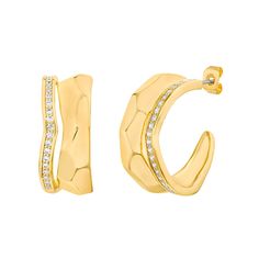 Add a touch of sparkle to your jewelry collection with these cubic zirconia-studded and faceted 14k gold plated Paige Harper double open hoop earrings. Add a touch of sparkle to your jewelry collection with these cubic zirconia-studded and faceted 14k gold plated Paige Harper double open hoop earrings.  Diameter: 21.5mm Backings: post Nickel free Metal: 100% recycled brass Plating: 14k gold Finish: polished Packaging: boxedSTONE DETAILS Stone type: cubic zirconia Total weight: 1/2 ct. Shape: rou Yellow Gold Hoop Earrings With Sparkling Stones For Gift, Fine Jewelry Gold Plated Hoop Earrings With Diamond Accents, Gold Plated Diamond Accents Hoop Earrings, Gold Plated Hoop Earrings With Diamond Accents, Open Hoop Earrings, Ear Rings, Minimal Style, Style Accessories, Jewelry Earrings Hoops