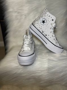 Quince Sneakers, Bedazzled Converse, Ears Tour, Converse Hightop, Bridal Converse, Bling Converse, Converse Custom, Custom Jordans, Bling Design