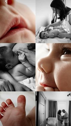 four different pictures with people and babys in the middle one has their hand up to her mouth