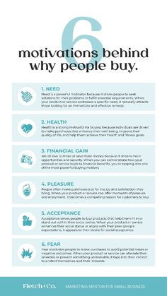 an info sheet with the text 6 motivations behind why people buy