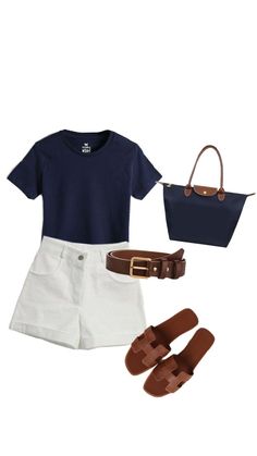 Daily Wear Accessories, Clean Minimalist Outfit, Outfit Bleu Marine, Polo Outfit Women's, Blue And Yellow Outfit, Uni Outfits Summer, Basic Outfits Summer, Simple Casual Outfits, Effortless Outfit