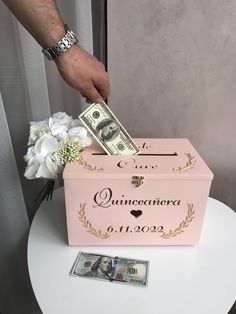 "Card Box, Money Box, Rustic Quinceañera Decor, Custom Card Box These at the same time simple and beautiful envelope boxes, will help you to complement and decorate the appearance of your holiday \"Quinceañera\", as well as attract the attention of your guests and allow them to easily throw their envelopes.✉ You can use this box as a storage for money or something else. We create exclusive personalized dream accessories  TECHNICAL DETAILS🔧: Envelope box sizes: 11.8 x 7.8 x 7.1 in (30 cm length x 20 cm height x18 cm width). Material they are made of is the plywood. + paint *money are not included (wink)   DELIVERY AND RETURN Express delivery 7-9 business days (extra charge) and standard delivery 14-21 business days . You can also exchange the product. Buyers are responsible for the return Money Box Ideas Quinceanera Diy, Quince Gift Box Ideas, Quince Envelope Boxes, Bottle Decoration Ideas Quinceanera, Small Outdoor Quinceanera Ideas, Quinceanera Reception Decorations, Gift Card Box Ideas For Quinceanera, Quince Box Card Holders, Quince Box For Money