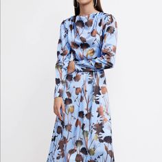 Cowl Neck Midi Dress | Size M | Brand New Light Blue A-line Midi Dress With Floral Print, Blue Floral Print Midi Dress, Chic Light Blue Dress For Fall, Blue A-line Midi Dress For Spring, Elegant Light Blue Fall Dress, Spring Blue Floral Print Midi Dress, Blue Floral Print Midi Dress For Spring, Blue Floral Print Midi Dress For Brunch, Fitted Light Blue Midi Dress For Fall