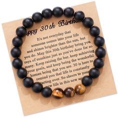 PRICES MAY VARY. 30th Birthday bracelet gift for Him：This bracelet comes with a beautifully designed poem card, a blank wishing card, an envelope and a velvet package, is perfect for celebrating 30 Birthday. Meaningful： 3 tiger-eye beads for 3 fabulous decades. Black onyx and tiger-eye stone have always been used as amulets, protecting people from negative influence, and contributing to luck. Best 30th birthday inspirational bracelets gifts for son brother nephew friend family coworker boyfriend Brown Gemstone Beads Bracelet For Gift, Spiritual Brown Gemstone Beads Bracelets, 30th Birthday Men, Tiger Eye Bracelet Men, Square Tiger Eye Bead Bracelet, Birthday Gifts For Him, Tigers Eye Crystal Bracelet, Brown Tiger, Brown Tiger Eye