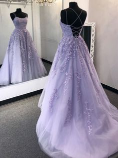 Stylish Backless Purple Lace Long Prom Dresses, Purple Lace Formal Dresses, Purple Evening Dresses, Ball Gown Purple Cinderella Dress, Purple Prom Dress With Corset, Lavender Dresses Prom, Lilac Dresses Prom, Poofy Grad Dresses, Light Purple Maid Of Honor Dress, Baby Purple Prom Dress, Backless Ball Dress, Grad Dresses Purple