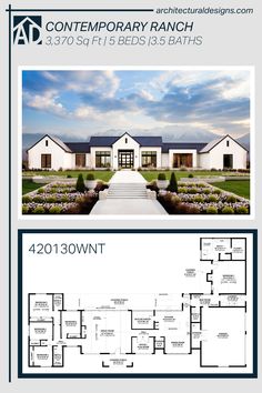 the floor plan for this contemporary ranch house