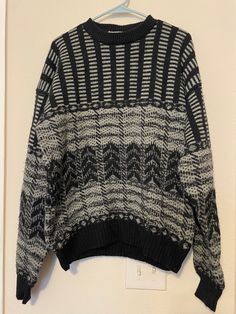 Cozy Chunky Knit Polo Sweater For Winter, Casual Chunky Knit Polo Sweater For Winter, Casual Oversized Fair Isle Sweater, Nordic Chunky Knit Sweater For Fall, Casual Oversized Sweater With Fair Isle Pattern, Oversized Casual Sweater With Fair Isle Pattern, Oversized Fair Isle Pattern Casual Sweater, Vintage Fall Sweater For Cold Weather, Fall Vintage Sweater For Cold Weather