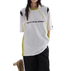 Features: -80% Cotton，20% Polyester -Turndown Collar -Dropped Shoulder -Patchwork -Regular fit -Sport style Sporty Cotton T-shirt With Patchwork, White Patchwork T-shirt With Relaxed Fit, Casual White Spliced T-shirt, Casual Cotton T-shirt With Contrast Panels, Sporty Cotton T-shirt With Patchwork Details, Sporty Patchwork Cotton T-shirt, Spring White T-shirt With Contrast Color, Casual Cotton Patchwork T-shirt, Cotton Splicing T-shirt For Streetwear