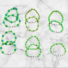 💚Value All 6 Bundle Comes With a FREE brat box + a mystery bracelet  💚The Guess bracelet includes one bracelet and now contains a all neon green heart. All other bracelets come with two.   💚 FREE Mystery Gift if you follow my Instagram page @Retro_obsidian. Please write In notes or message me that you followed the page :)  💚Charlie XCX Friendship Bracelets, Durable Elastic Cord, One Size Fits Most (7inch width)  💚Custom Orders Available 💚brat box is 9 x 6 x 2 Trendy Customizable Green Jewelry, Customized Adjustable Green Bracelets, Customized Adjustable Green Bracelet, Adjustable Customized Green Bracelets, Customized Trendy Green Jewelry, Trendy Green Customizable Bracelets, Custom Name Green Bracelet For Friendship, Green Custom Name Friendship Bracelet, Customized Green Name Bracelet For Friendship