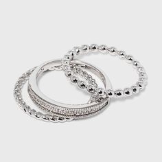 Accessorize in style and at the same time give your collection a timeless and beautiful addition with this Women's Cubic Zirconia Band Small Rope Band and Med Bead Band Silver Plated Stack Ring Set. This silver plated ring pairs well with a variety of costumes and features a simple seamless design. It is easy to clean and care as well. Gender: female. Age Group: adult. Silver Jewlery, Stackable Rings Wedding, Cubic Zirconia Engagement Rings, Stacking Ring Set, Stack Ring, Silver Stacking Rings, Linking Rings, Plated Ring, Rings Wedding