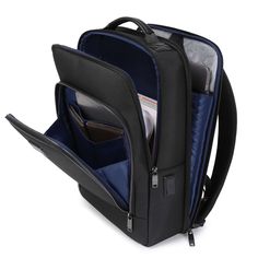 DESCRIPTION: For the Professional. For the Urban Adventurer. For the Traveler. Sophisticated and well-executed, our Professional Travel Vegan Backpack 202 was made for those who want a slim work / travel backpack. Vegan luggage has never been this reliable and functional. FEATURES: High quality 1680D polyester exterior. High density polyester lining. Padded and ventilated back for breathability and comfort. Multiple exterior pockets. Multiple interior pockets. Separate, padded laptop sleeve make Elegant Rectangular Travel Backpack, Rectangular Leather Backpack With Anti-theft Pocket For Travel, Rectangular Business Backpack With Functional Pockets, Modern Rectangular Luggage With Functional Pockets, Business Backpack With Anti-theft Pocket, Versatile Leather Backpack With Anti-theft Pocket, Luxury Business Bags With Functional Pockets, Business Trip Backpack With Functional Pockets, Rectangular Laptop Bag With Anti-theft Pocket For Commuting