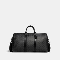 A bag as distinct as its namesake city the Gotham is a sleek streamlined style designed for travel. A no-fuss carryall this generously-sized (TSA compliant) Duffle features interior zip and slip pockets for easy organization and a convenient exterior pocket for access to essentials. Crafted of refined leather and our Signature canvas it’s secured by a zip closure and finished with a detachable strap for shoulder or crossbody wear. | Coach Gotham Duffle Bag In Signature Canvas - Black Copper/char Classic Everyday Travel Accessories With Leather Trim, Luxury Tote-style Luggage With Zipper Closure, Luxury Tote Luggage With Zipper Closure, Business Luggage With Luggage Sleeve In Coated Canvas, Modern Black Coated Canvas Travel Bag, Modern Bags With Leather Trim For Business Trips, Classic Coated Canvas Briefcase With Top Carry Handle, Classic Leather Trim Shoulder Bag For Business Trips, Classic Shoulder Bag With Leather Trim For Business Trips