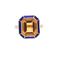 Minimalist 5.39 Cts Citrine ring with blue enamel border / 18k solid gold jewelry / Bezel set gemstone ring / Dainty jewelry for woman  STONE DETAILS : ❋ Stone : Citrine ❋ Stone Weight : 5.39 Cts.  ❋ Enamel Weight : 0.45 Cts.  ❋ Stone Size : 10X12 MM. ❋ Stone Shape : Octagon ❋ Stone Type : Natural METAL DETAILS : ❋ Metal Purity : Solid 18K Gold  ❋ Metal Color : White Gold ❋ Ring Size : 6.5 US  ❋ Gross Weight : 4.801 Gms. ❋ Gold Net Weight : 3.633 Gms.  ❋ Making : Handmade ❋ Style Code : RG-0524 Fine Jewelry 14k Gold Enamel Ring With Gemstone, 14k Gold Enamel Ring With Gemstone Fine Jewelry, Yellow Gold Enamel Ring With Gemstone, Formal Enamel Ring With Gemstone, Blue Enamel Ring With Gemstone In Fine Jewelry Style, Blue Enamel Ring With Gemstone Fine Jewelry, Formal Enamel Ring With Gemstone In Fine Jewelry Style, Fine Jewelry Enamel Ring With Gemstone, Blue Enamel Ring With Gemstone