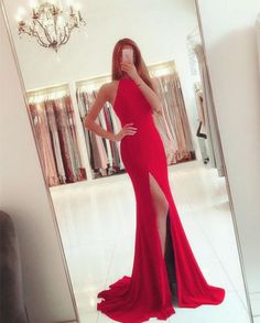 7009-Mermaid-Dresses-Red Red Prom Dresses Long Tight Open Backs, Red Floor-length Evening Dress With Back Opening, Elegant Red Floor-length Mermaid Dress, Bright Red Mermaid Dress, Red V-neck Mermaid Evening Dress, Long Chiffon Evening Dress, Prom Dresses Long Blue, Jersey Prom Dress, Halter Prom Dresses